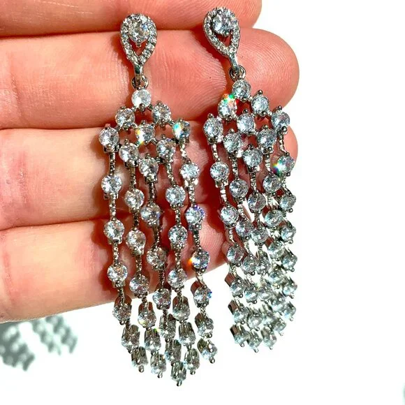 NEW ~ Anthropologie Genevive CZ Long Chandelier Earrings